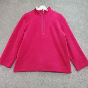 Saks Fifth Avenue Women Petites Pink Fleece Quarter Zip Pullover Sweatshirt  M